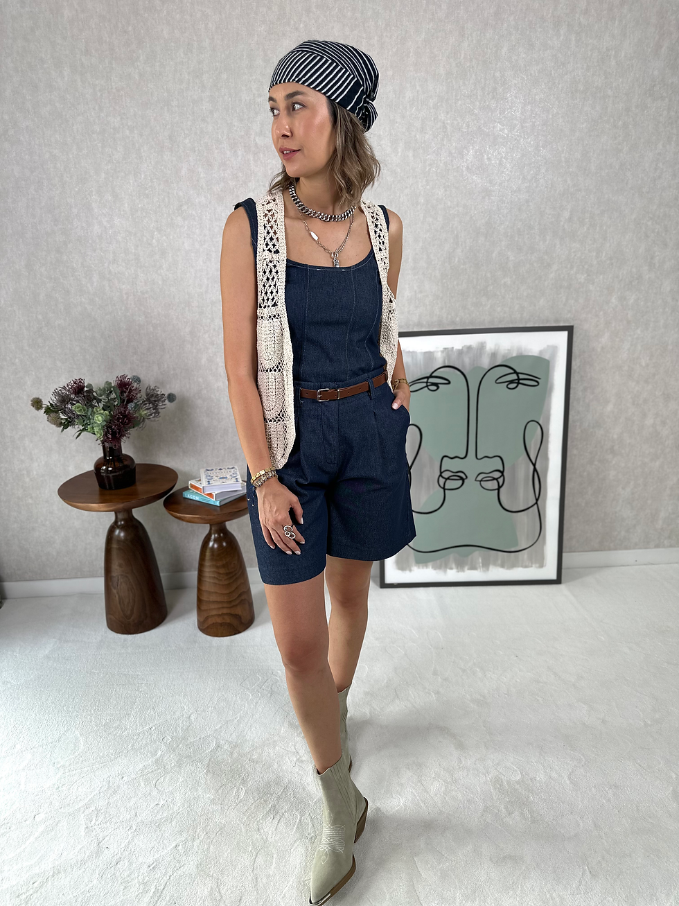 Küçük resim: Kemerli Lacivert Denim Şort