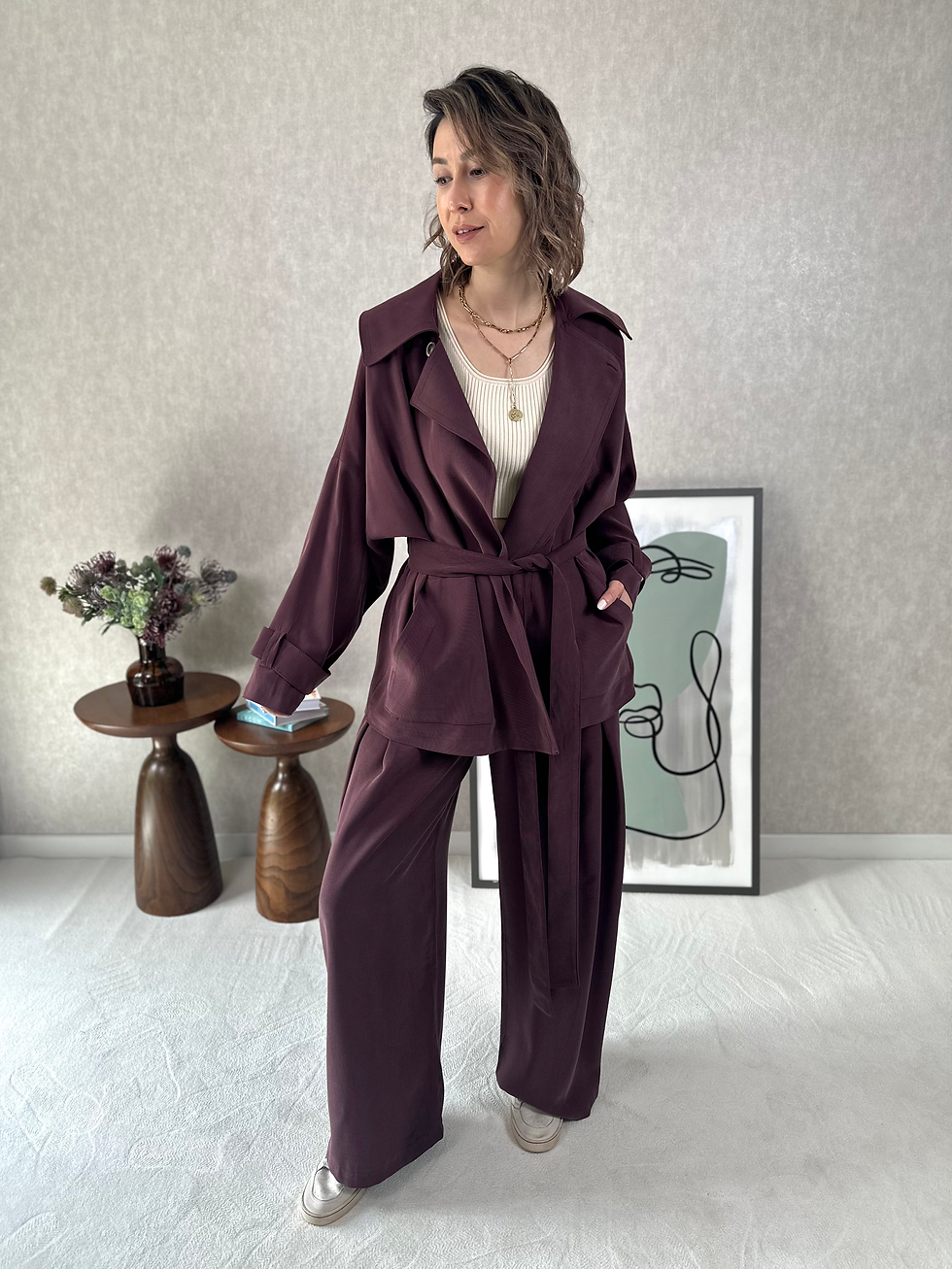 Küçük resim: Ceket Pantolon Mürdüm Takım