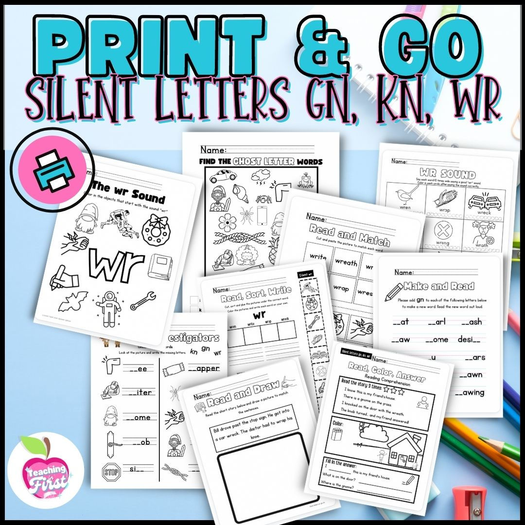 Silent Letters wr, gn, kn PHONICS & READING COMPREHENSION Worksheets Activities