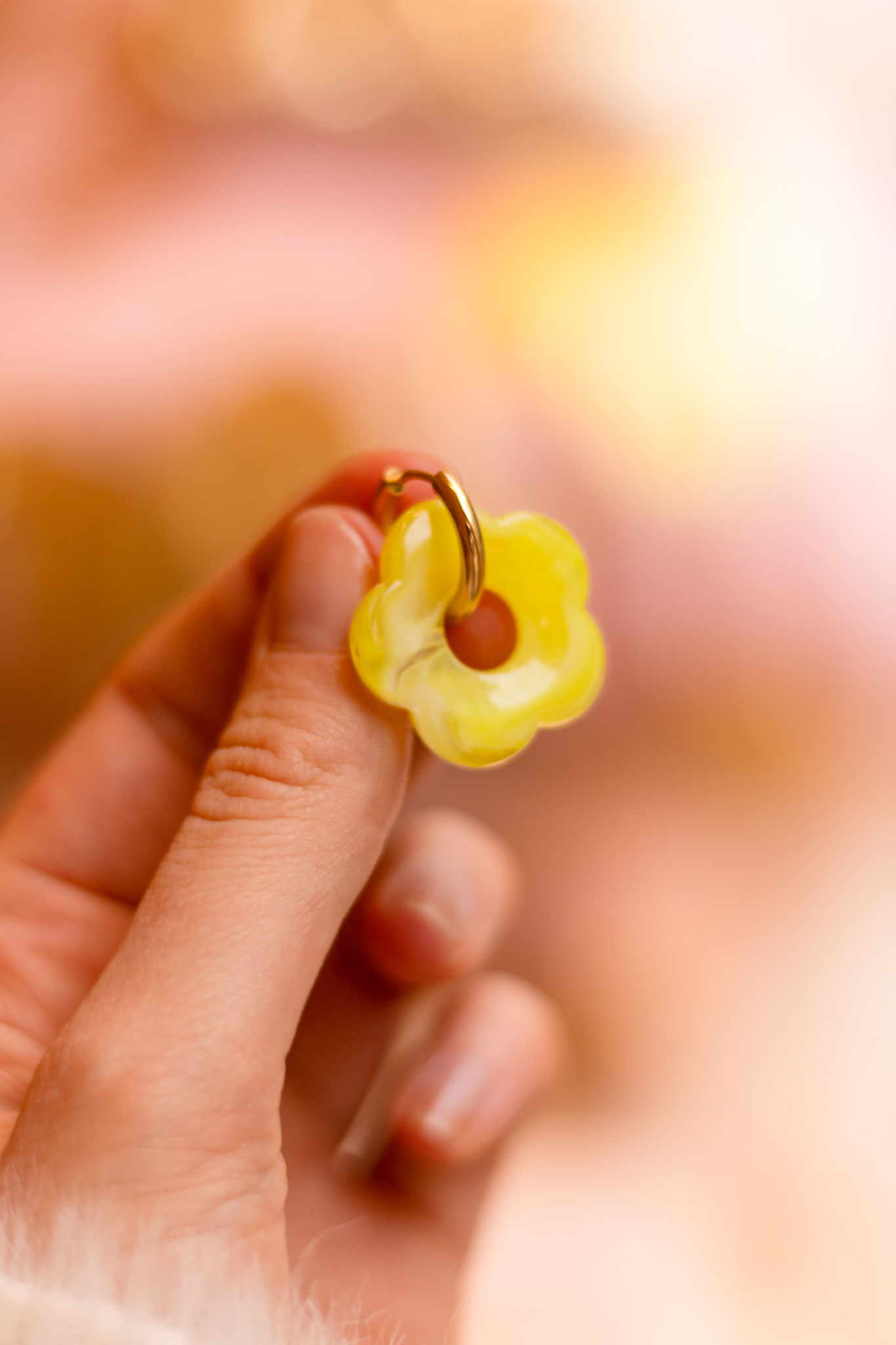 Flower Creole Earrings -Lime green