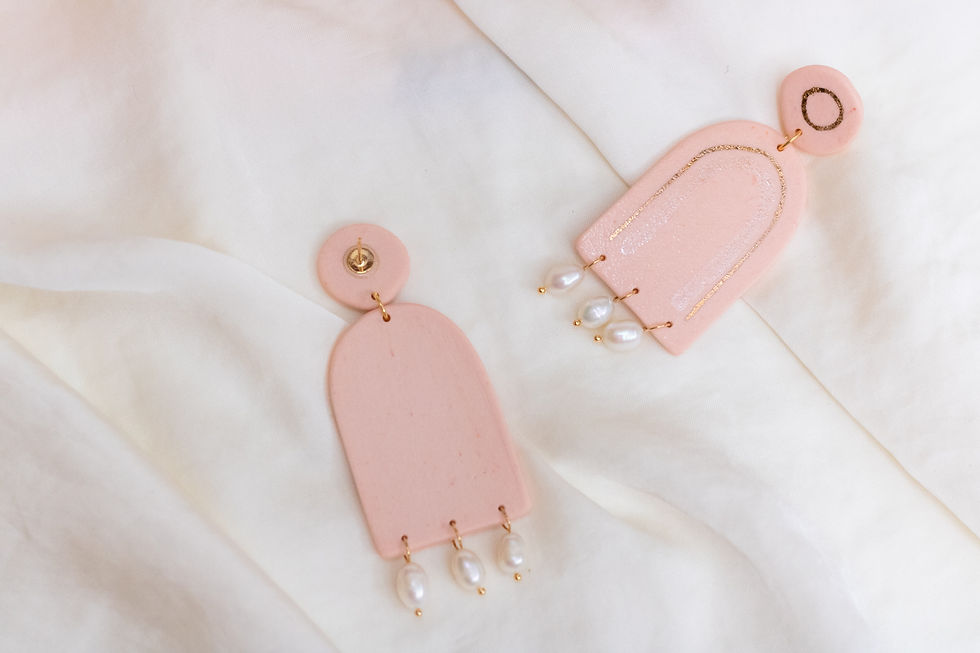 Thumbnail: Peach Pearl Rainbow Statement Earrings