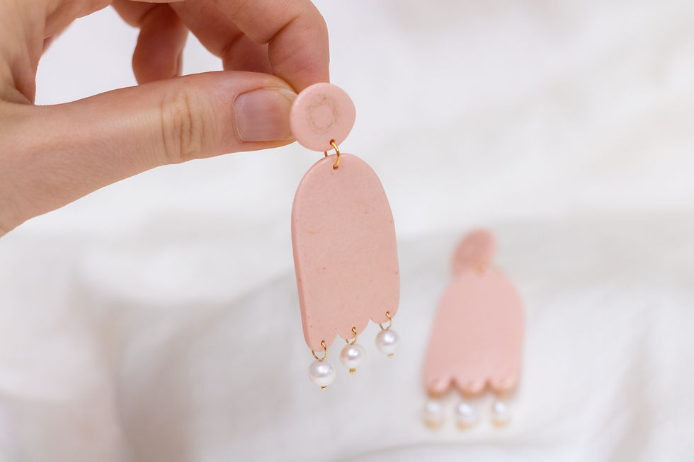 Thumbnail: Porcelain & Pearl Drop Earring - Mia - Peach