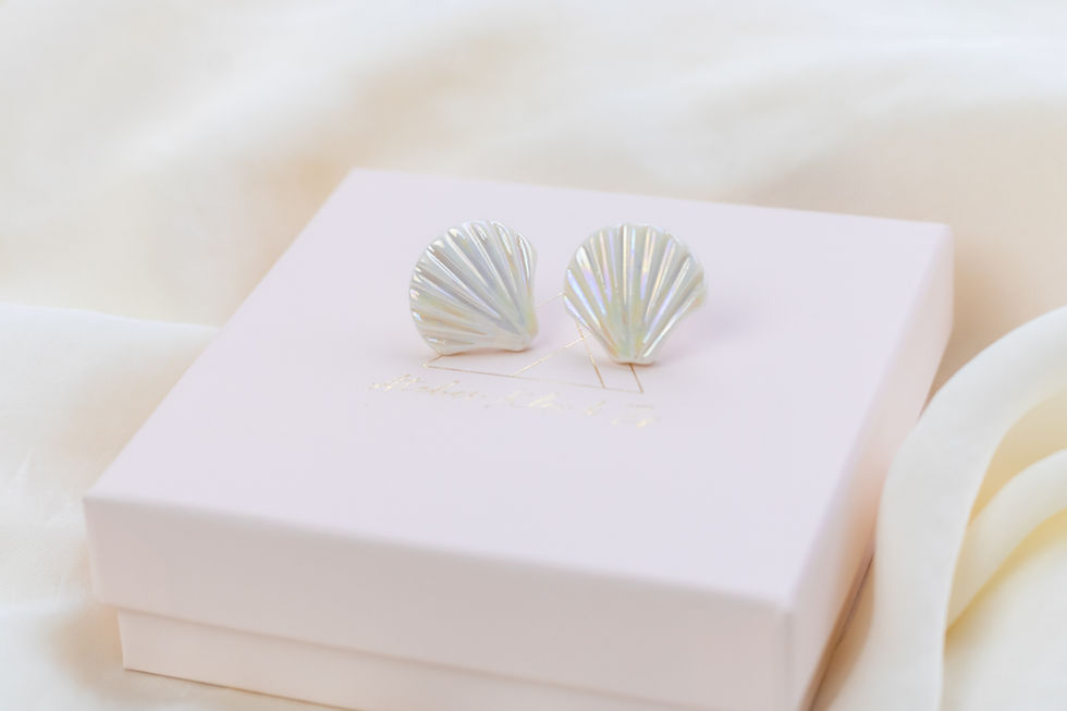 Thumbnail: White Pearlescent Ariël Shell Stud Earring