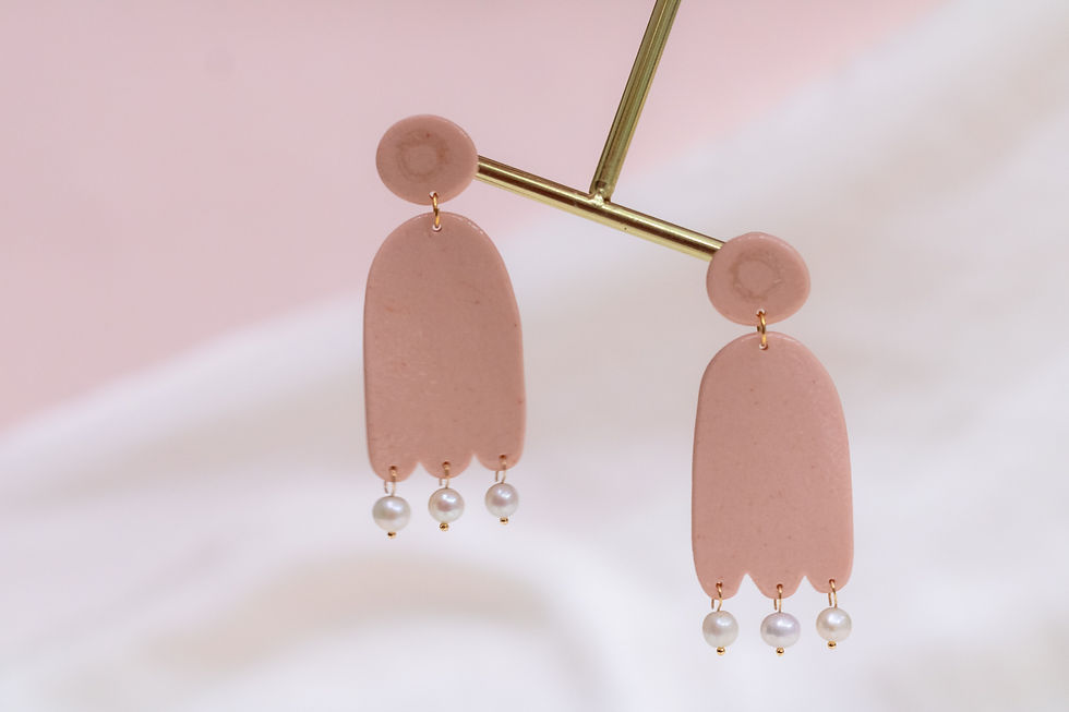 Thumbnail: Porcelain & Pearl Drop Earring - Mia - Peach