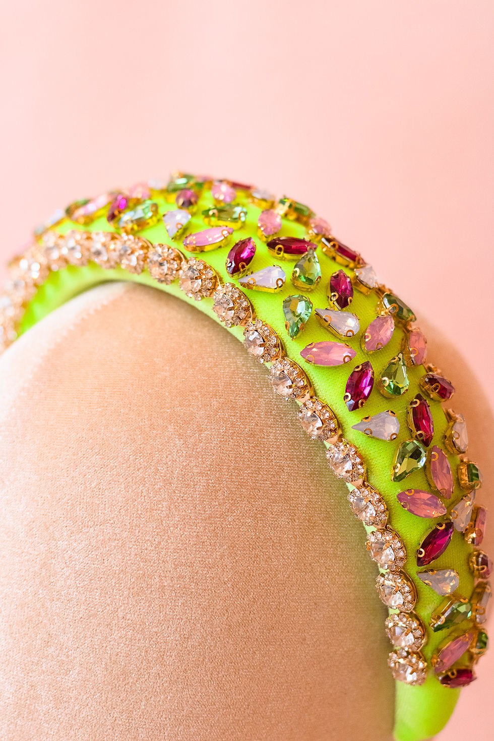 Thumbnail: XL Neon Green Velvet Headband with Crystals