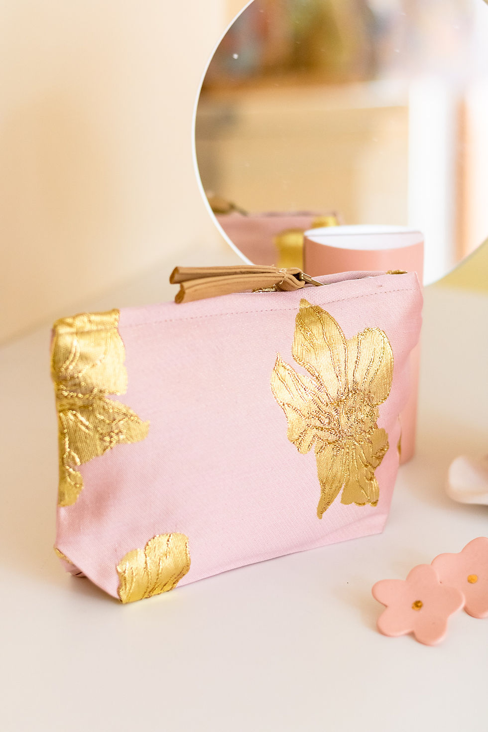 Thumbnail: Pink & Gold Floral Jacquard Pouch
