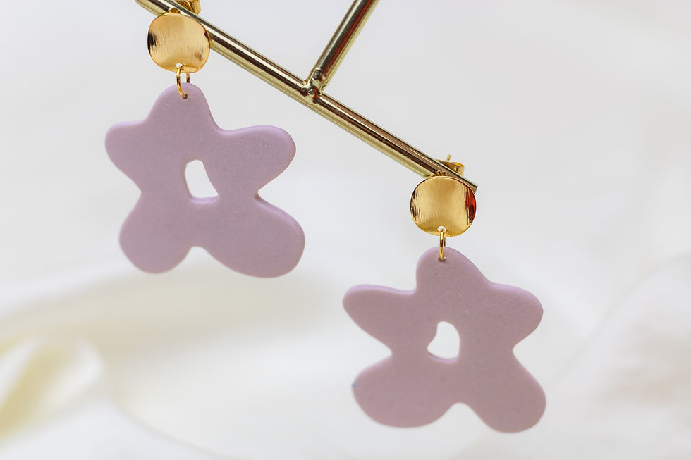 Thumbnail: 90's Flower Porcelain Dangle Earring - Lilac