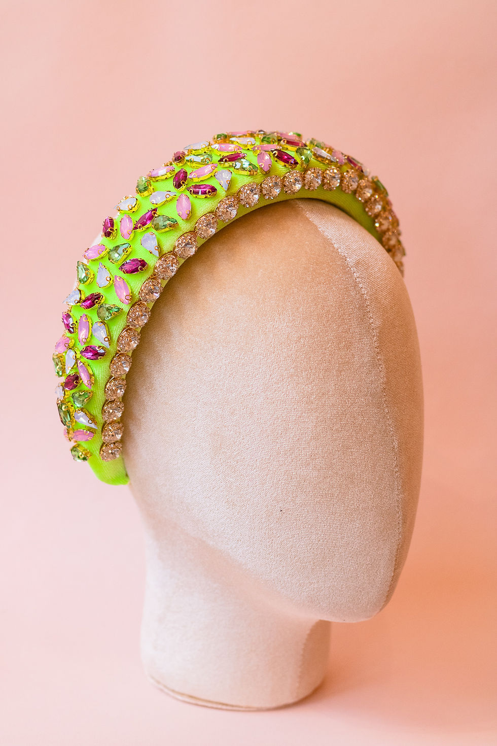 Thumbnail: XL Neon Green Velvet Headband with Crystals
