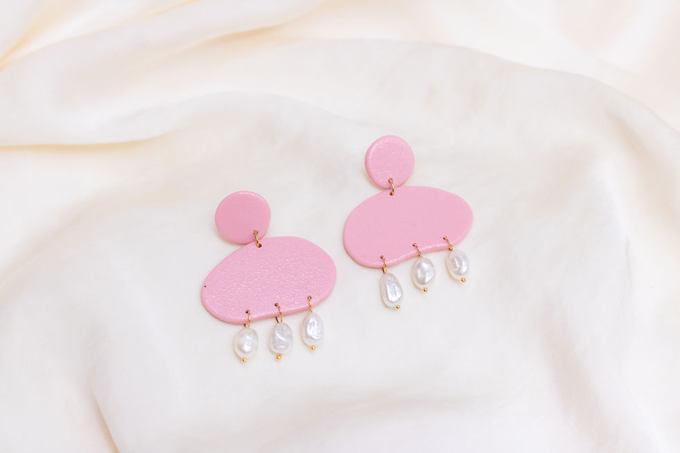 Thumbnail: Avena: Pearly Porcelain Drop Earring - Pink