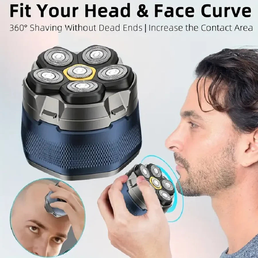 Thumbnail: 6D Electric Head And Face Shaver Rechargeable Cordless for Men Blue