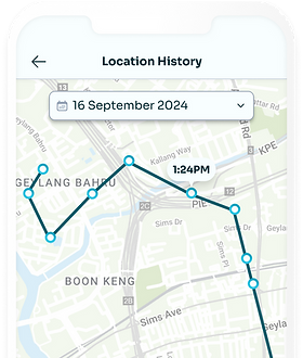 OurSphere app on mobile screen displaying Tack GPS history