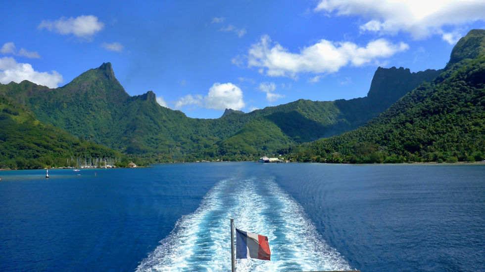 Exquisite greens and blues of French Polynesia, Moorea on world cruise