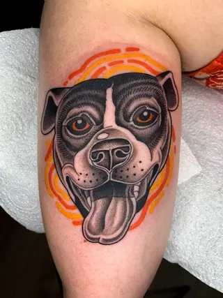 dog portrait with colour illustrative tattoo