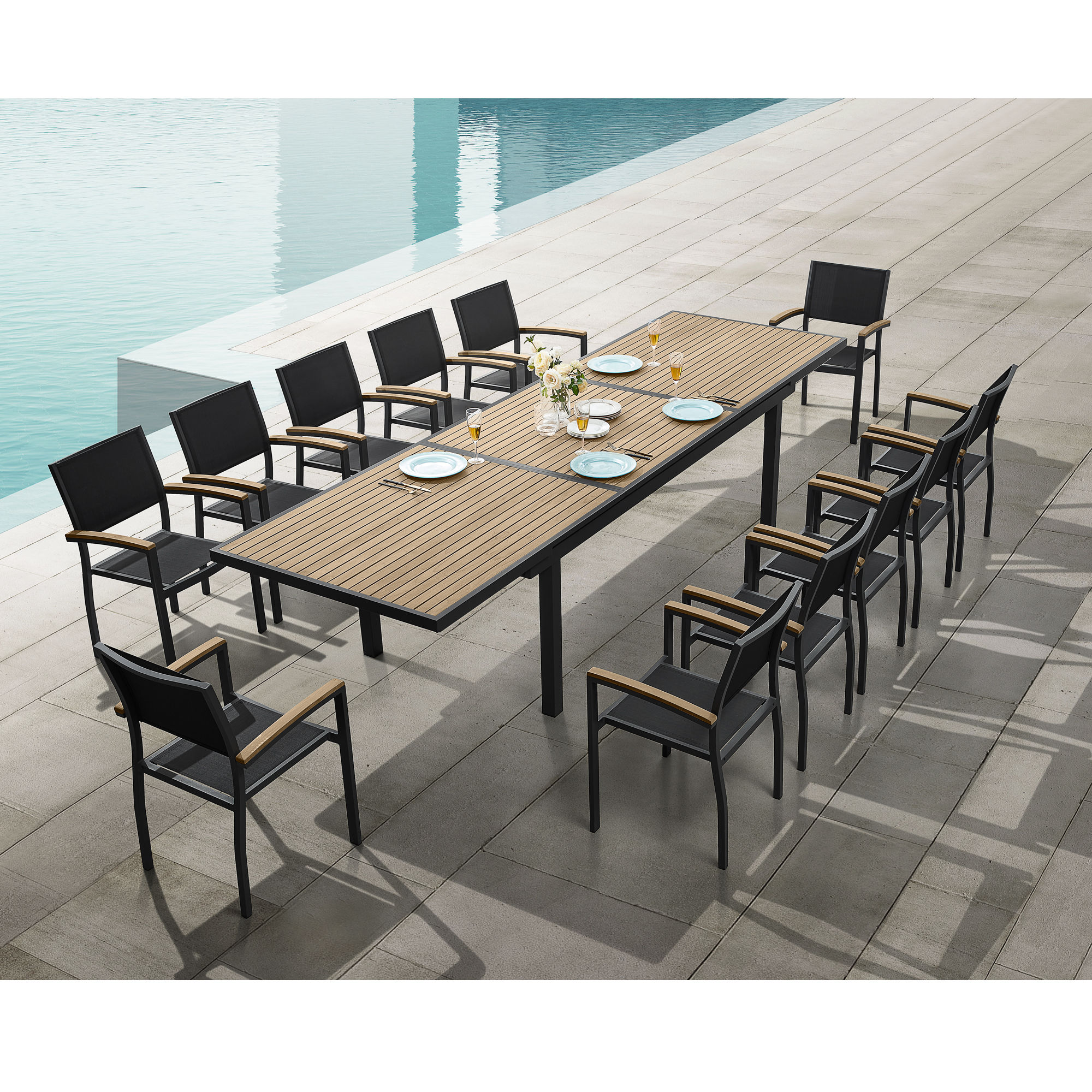 HIGOLD Heck Extendable Outdoor Dining Set, Teak Patio Furniture 12-person