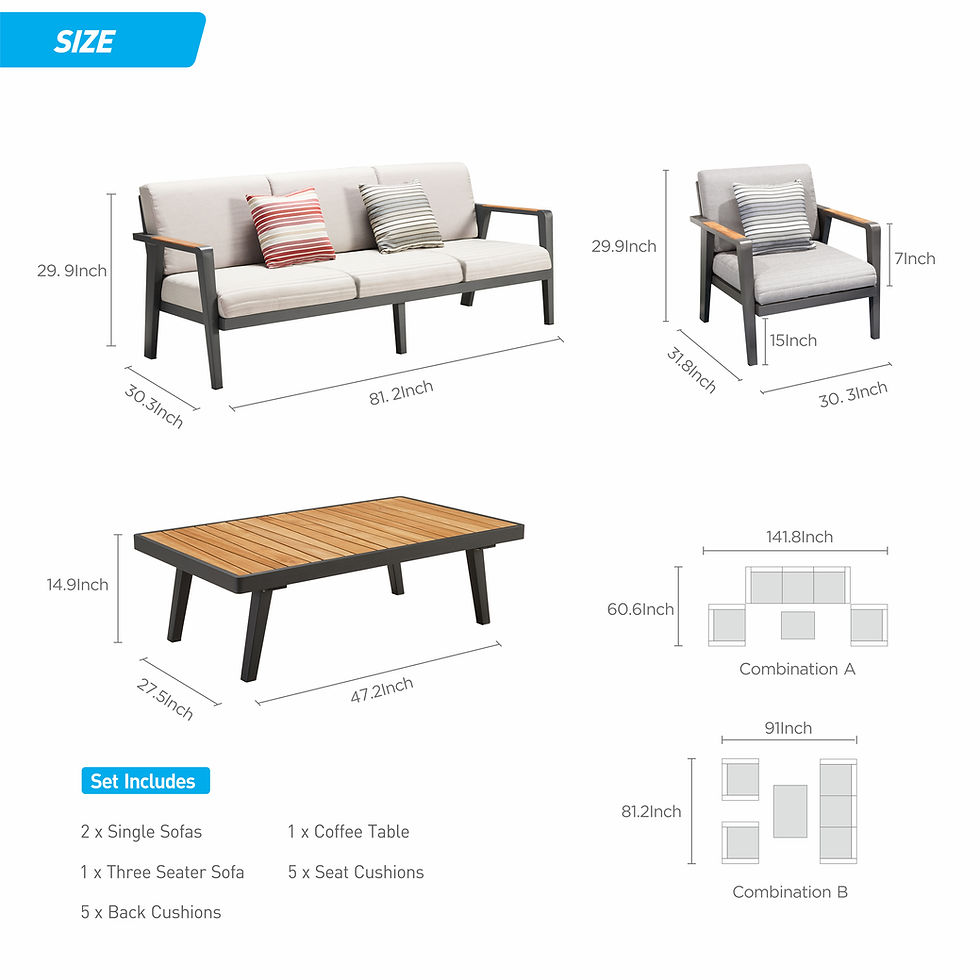 Thumbnail: HIGOLD Emoti Aluminum Teak Patio Sofa For 5 - Series 6977