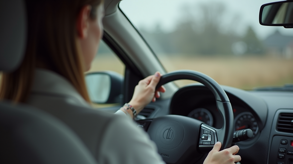 Close-up view of a learner driver adjusting the side mirror before starting the car