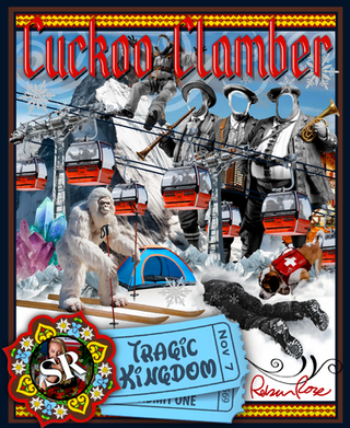 Art Description
Title: Cuckoo Clamber
Artist: Rebecca Rose NFT

Medium: Digital Collage Attraction Poster Announcement

Year: 2024

This digital collage, titled "Cuckoo Clamber," is a surrealist "attraction poster" by artist Rebecca Rose. It is a featured curation within her "Tragic Kingdom" series and presents a whimsical, yet slightly unsettling, alpine winter wonderland.

Art Analysis: "Cuckoo Clamber"
The piece utilizes a dense, layered composition to create a narrative centered on high-altitude adventure and folklore.
Surrealist Figures: The artwork features three central figures dressed in traditional Alpine attire; however, their faces are replaced by light blue "voids," a recurring motif in Rose's work that de-identifies the human subjects.
The Yeti & Alpine Elements: A large, white, furry Yeti on skis dominates the lower-left foreground, while a Saint Bernard rescue dog explores the snow on the right. Red gondolas (cable cars) crisscross the midground against a backdrop of a massive, snow-capped mountain.
Narrative Chaos: The scene includes a mountaineer dangling from the title text, a blue tent, and various crystalline structures, all under the bold, red, Gothic-style typography of "Cuckoo Clamber".
Compositional Anchors: Like others in the series, it features a blue "Tragic Kingdom" ticket stub dated November 7 and an ornate circular frame in the bottom-left corner containing a portrait of the artist.


"Cuckoo Clamber" is a standout digital collage by fine artist Rebecca Rose, part of her acclaimed "Tragic Kingdom" series. This cryptoart piece, featured on SuperRare, blends vintage Alpine aesthetics with surrealist elements, including a skiing Yeti and faceless mountaineers. Rose's signature "attraction poster" style uses complex layering to build a narrative of whimsical mountain chaos. As a significant example of early cryptoart and fine digital collage, "Cuckoo Clamber" explores themes of folklore and adventure through a vibrant, high-contrast lens, making it a highly sought-after work for digital art collectors.

A vertical digital collage titled "Cuckoo Clamber" in large red Gothic letters at the top. The background is a large snow-covered mountain with several red gondola cars on cables. In the center, three men in traditional European alpine vests and hats have their faces replaced by light blue circular voids. To the left, a large white Yeti is on wooden skis next to a blue tent. On the right, a Saint Bernard dog with a red rescue vest stands in the snow near a person lying face down. The bottom center features a blue vintage-style ticket stub for "Tragic Kingdom Nov 7." A circular floral frame in the bottom left contains a photo of the artist, and the signature "Rebecca Rose" is in the bottom right.

Keywords:
Surrealist Digital Collage
Retro-Futurism Art
Mid-Century Modern Pop Art
Vintage Aesthetic Mashup 
Maximalist Wall Art
Psychedelic vintage aesthetic
1950s nostalgia art
Abstract pop art

Cuckoo Clamber - Rebecca Rose - Digital Collage NFT - Attraction Poster Early Crypto Art SuperRare Fine Artist 2024