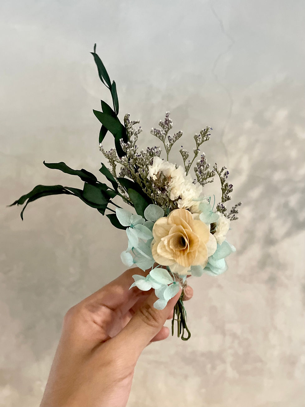 Hydrangea Wood Flower Boutonniere