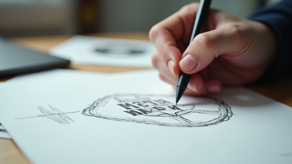 Close-up view of a designer sketching brand logo concepts