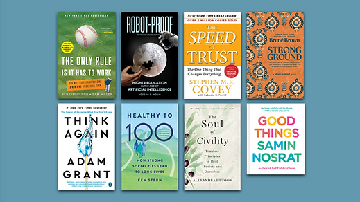 Book covers featured in Navigate Gray's 2026 summer reading list from higher education marketing and communications leaders.