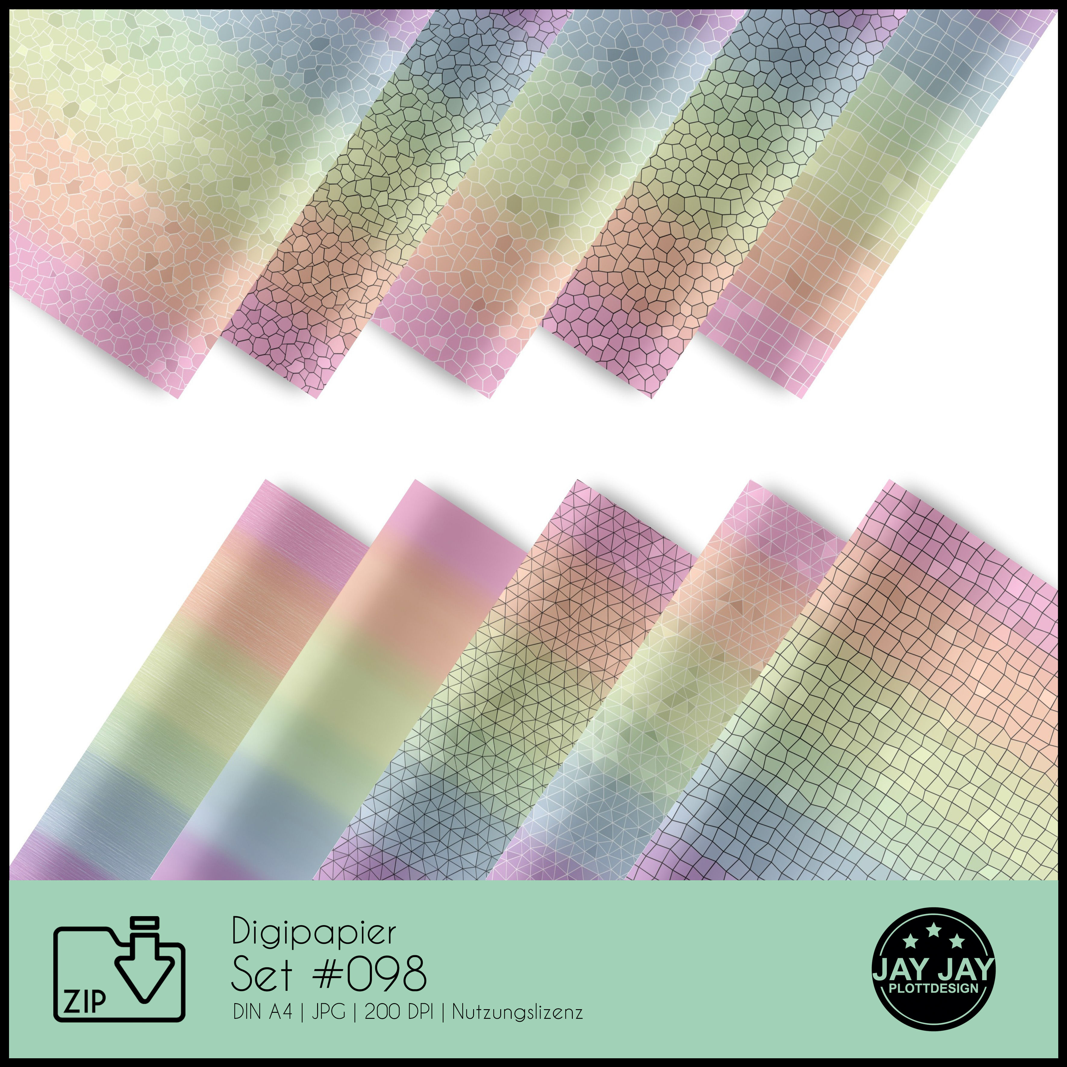 Digipapier-Set #098 (Pastell Regenbogen)