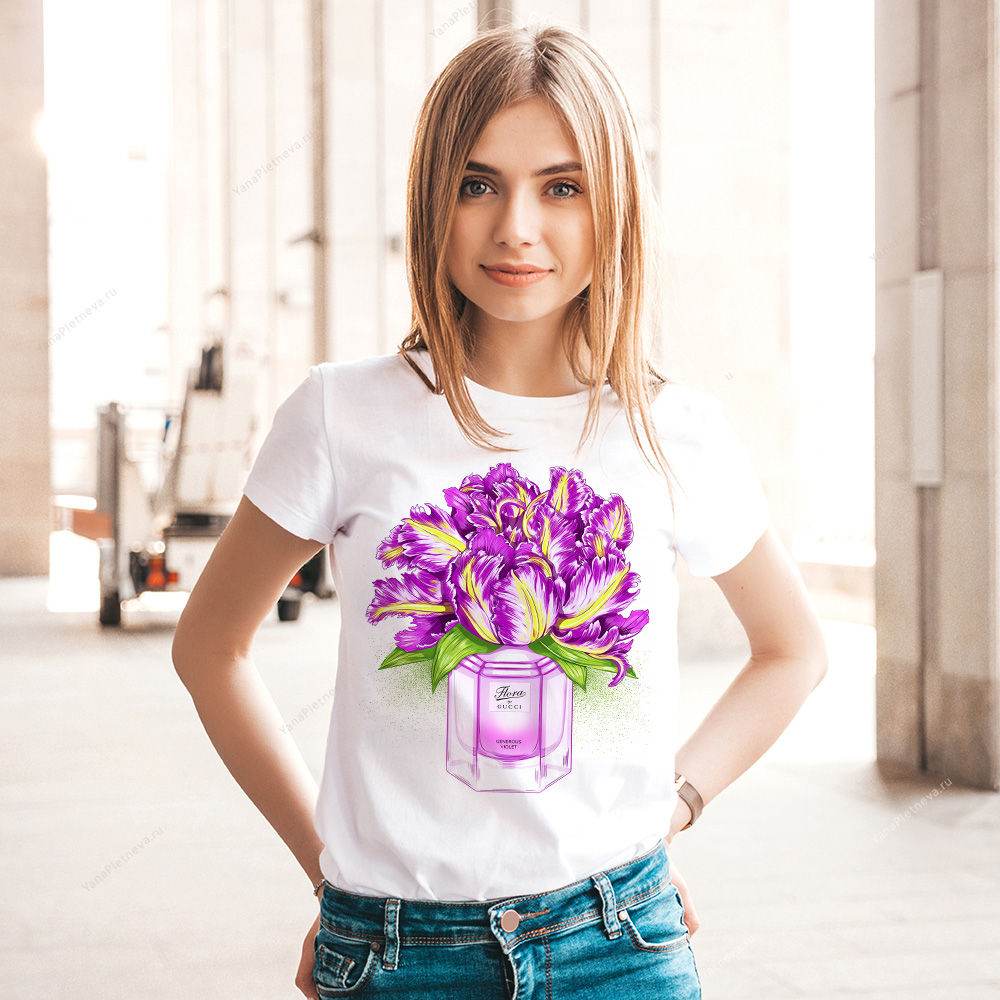 Футболка женская с надписью Flora by GUCCI