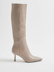 Knee high sock leather boots cream