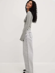 Na-kd Light grey Low Waisted Straight Jeans