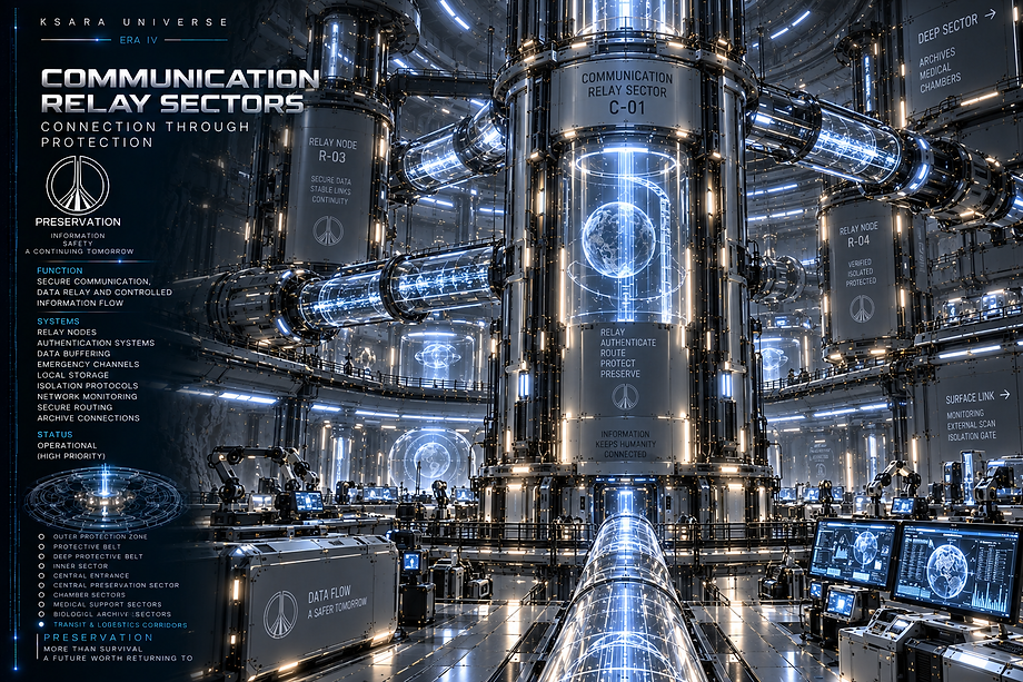 Communication Relay Sectors maintaining secure internal communication between isolated Preservation regions, control systems, and guardian networks.