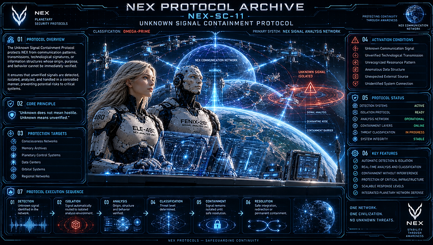 NEX-SC-11 Unknown Signal Containment Protocol, an Omega-Prime system for detecting, isolating, analyzing, and controlling unknown or unverified signals within NEX.