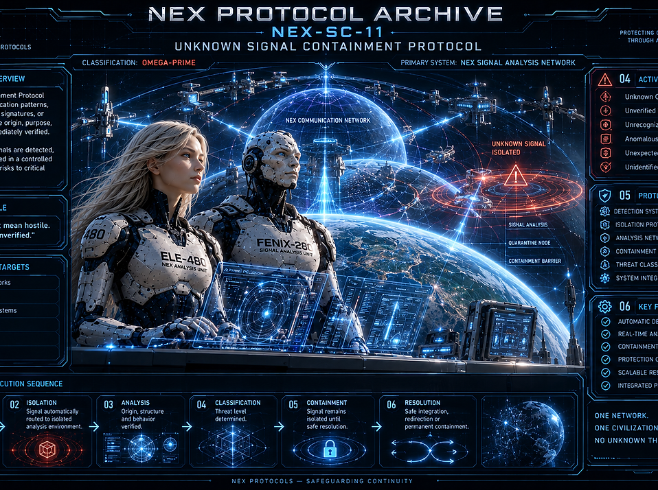 NEX-SC-11 Unknown Signal Containment Protocol, an Omega-Prime system for detecting, isolating, analyzing, and controlling unknown or unverified signals within NEX.