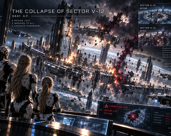 The collapse of Sector V–12 during the growing NULLIS crisis, marking one of the major stages in the decline of NEX.