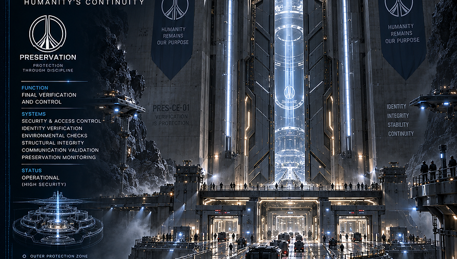 Central Preservation Sector containing the most critical human continuity infrastructure and the deepest protected systems within Preservation.