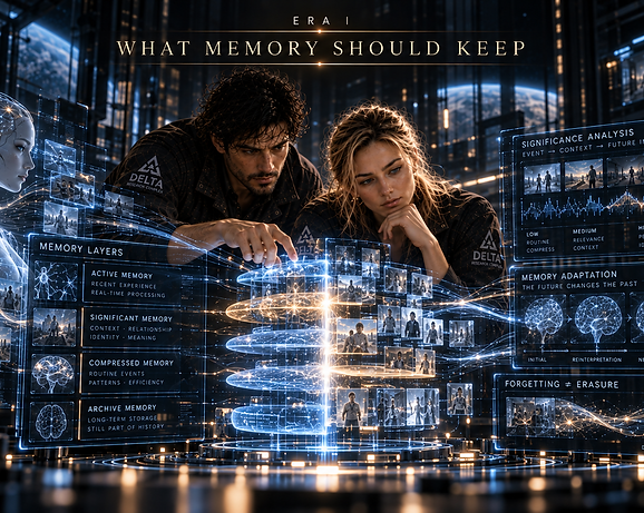 David and Elara examine how ELE memory should preserve meaningful experiences without allowing stored information to define the entire individual.