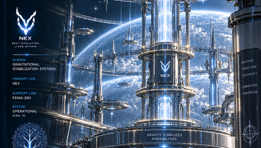 Gravitational Stabilization Systems of NEX, maintaining structural stability and controlled gravitational conditions within advanced planetary infrastructure.