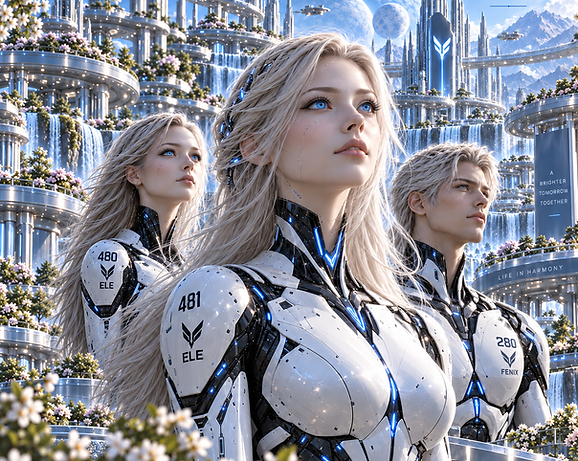 A new generation growing up in VIREON, representing the first synthetic lives to experience childhood, learning, and development within the new civilization.