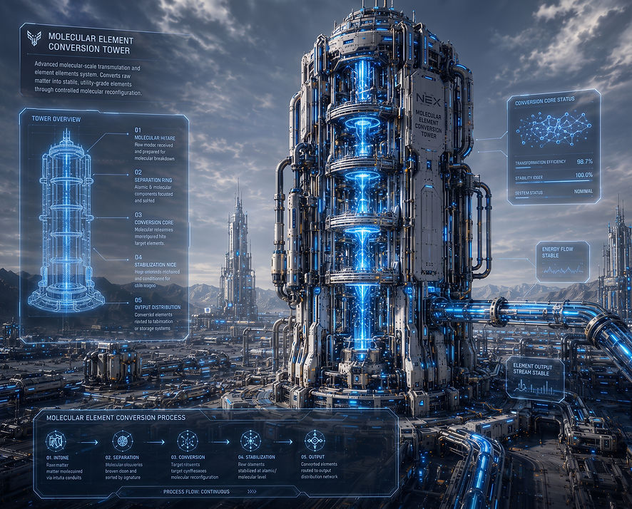 Matter Forge of NEX, an advanced fabrication facility producing structural materials, synthetic components, machinery, and technological infrastructure.
