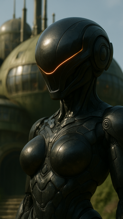 cybernetic android in natural environment