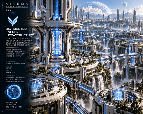 VIREON Distributed Energy Infrastructure providing decentralized power generation, storage, routing, and resilient energy distribution across the city.