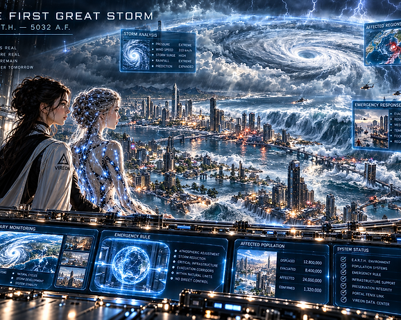 A massive natural-looking storm reshaping life within E.A.R.T.H. and becoming one of the world’s first major shared historical disasters.