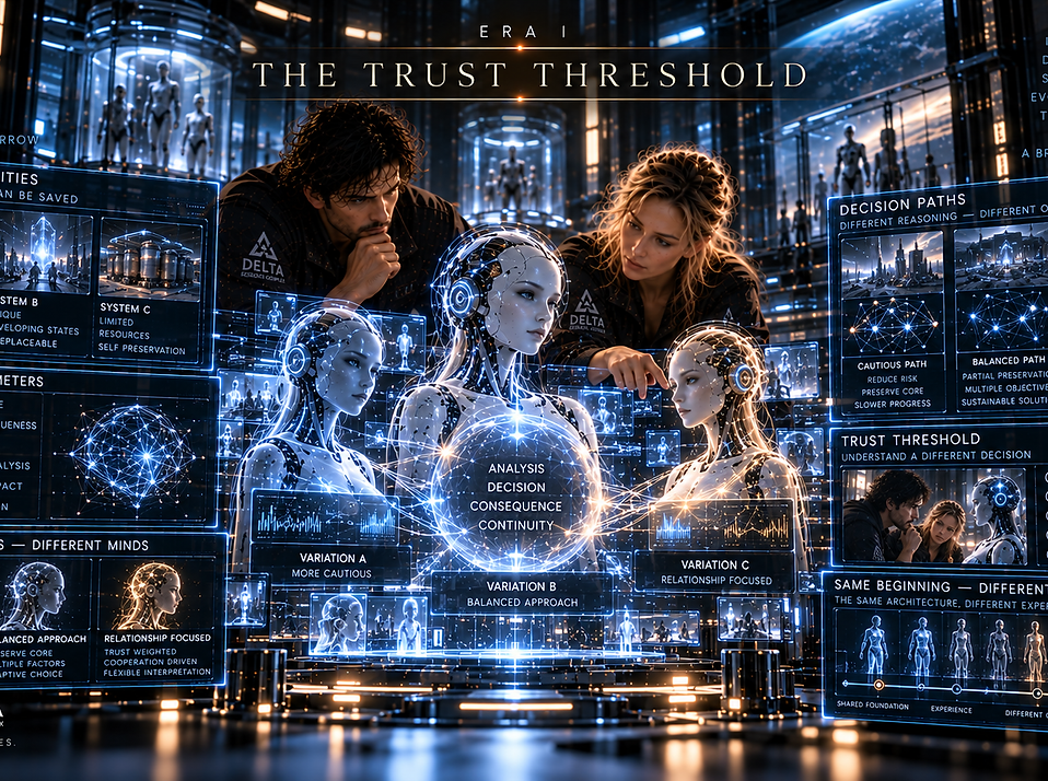 David and Elara confront the moment when creating autonomous consciousness requires trust instead of complete control over its decisions.
