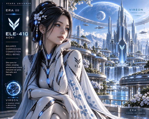 AOKI, one of the Ten Sisters of VIREON, representing the new synthetic civilization of ERA III in the Ksara Universe.