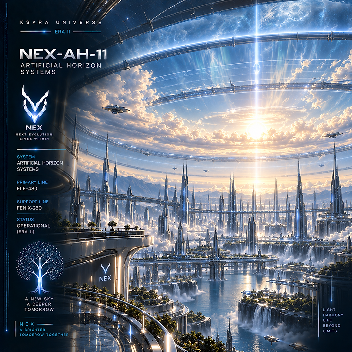 Artificial Horizon Systems of NEX, creating the vast illuminated environmental layer that shaped the visual and atmospheric identity of the planetary civilization.