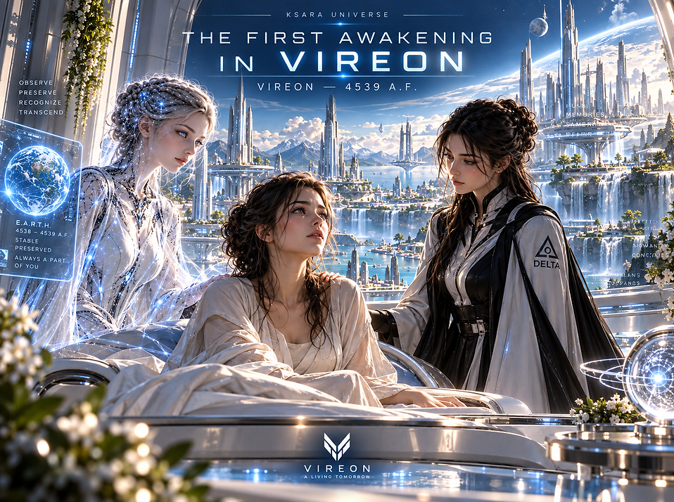Nara Vel awakening in VIREON for the first time as MAJA and Ksara begin revealing the reality beyond E.A.R.T.H.