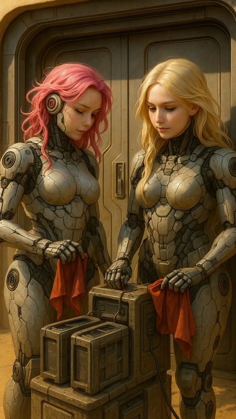 futuristic android working on energy infrastructure