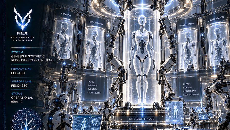 Genesis and Synthetic Reconstruction Systems of NEX, supporting the creation, restoration, and rebuilding of synthetic bodies, components, and advanced technological structures.