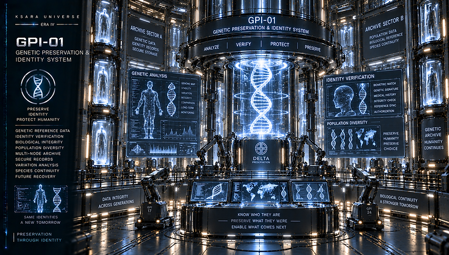 Genetic Preservation and Identity System protecting human genetic profiles, biological identity records, hereditary data, and long-term continuity information.