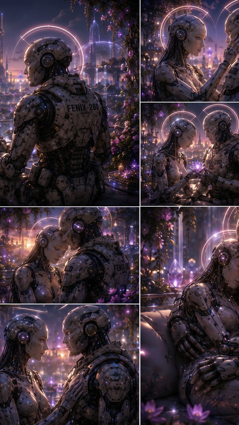 Ultra-detailed futuristic artwork from the Ksara Universe showing synthetic civilization, emotional AI evolution, and atmospheric sci-fi landscapes.
