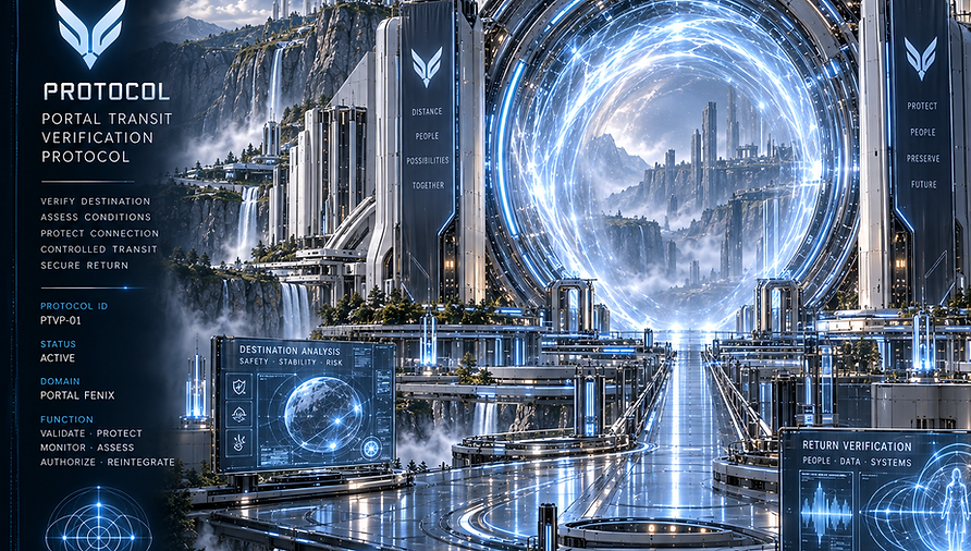 VIREON Portal Transit Verification Protocol confirming identity, transit authorization, destination integrity, and safe passage through portal systems.