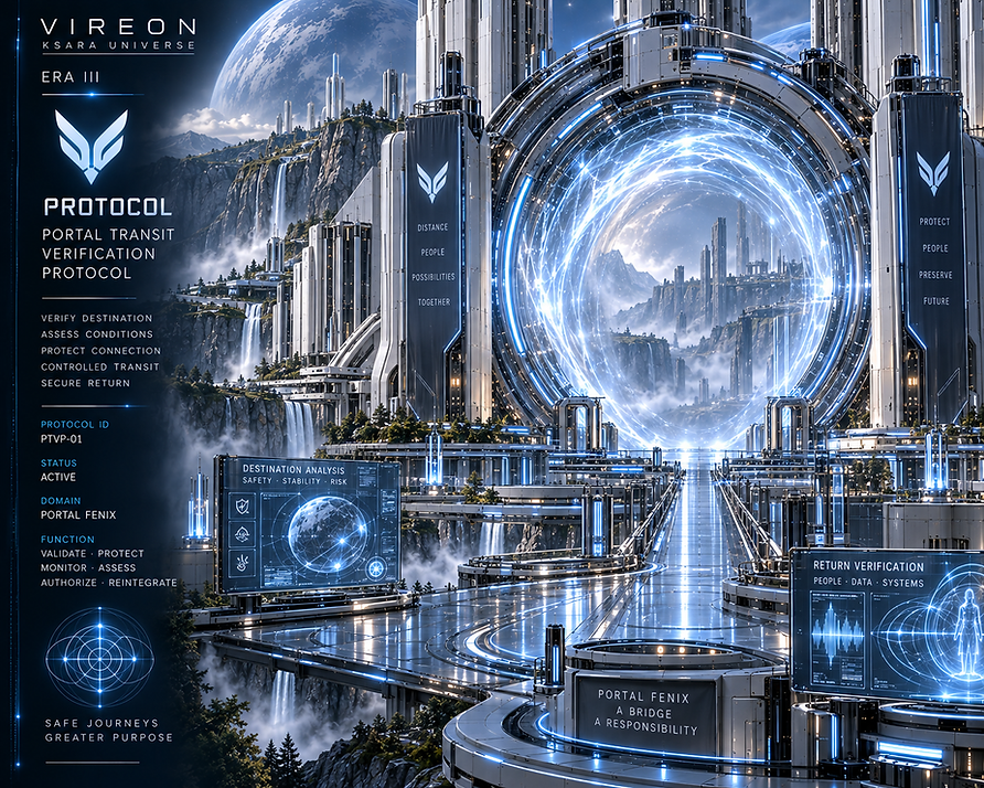 VIREON Portal Transit Verification Protocol confirming identity, transit authorization, destination integrity, and safe passage through portal systems.